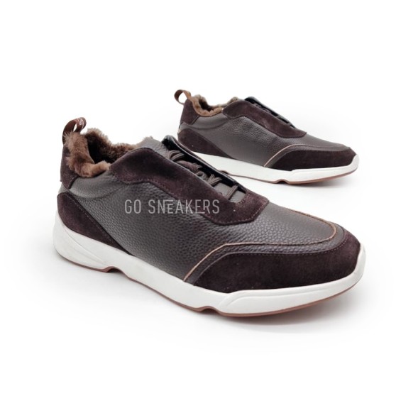 Мужские зимние кроссовки Loro Piana Man Winter Sneakers Leather Suede Brown