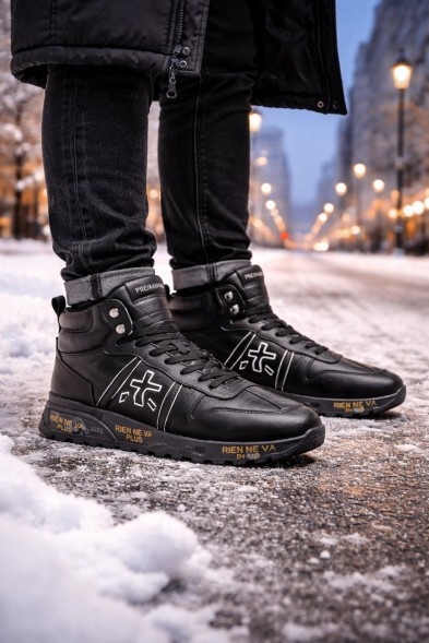 Мужские зимние кроссовки Premiata Leather High Man Winter Black