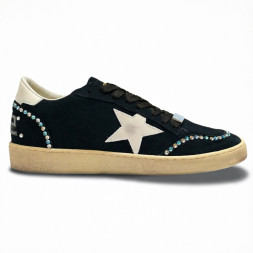 Golden Goose Ball Star With Silver Micro-Crystal Suede Black