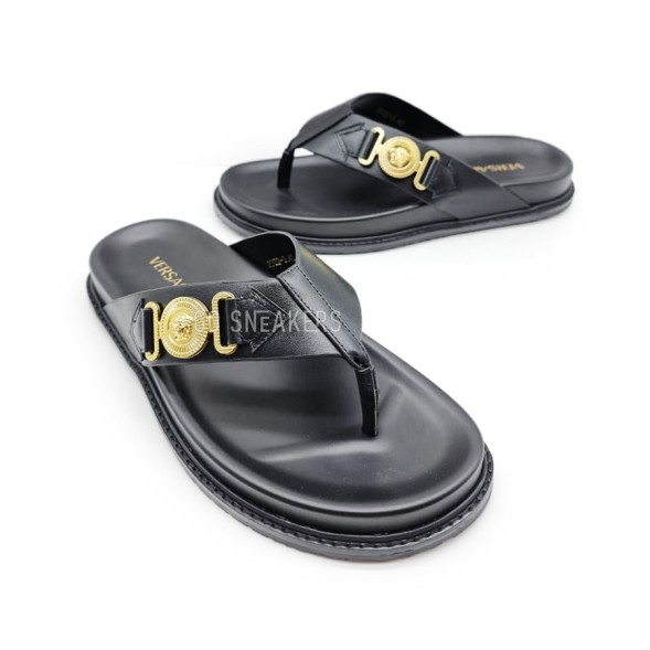 Мужские шлепки Versace Flip-flops Leather Black/Gold
