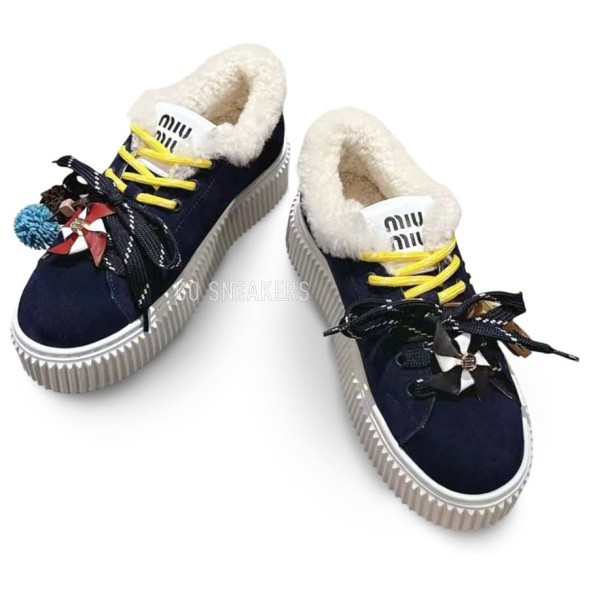 Женские зимние кеды на платформе Miu Miu Winter Sneakers Platform Suede Navy